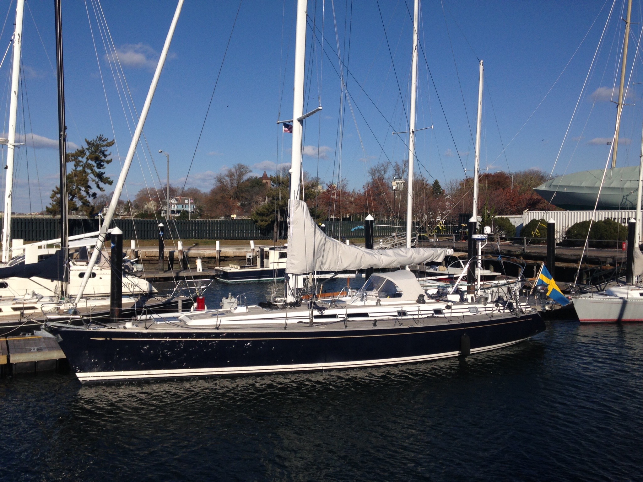 swan 56 sailboat lateral helm view